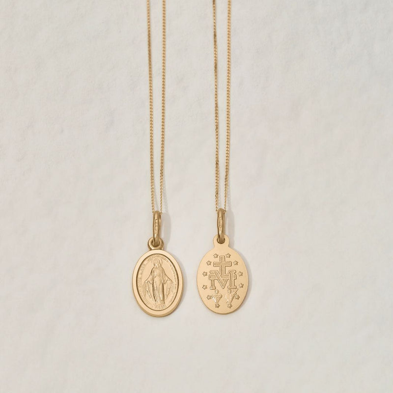 Solid Gold Small Virgin Mary Necklace