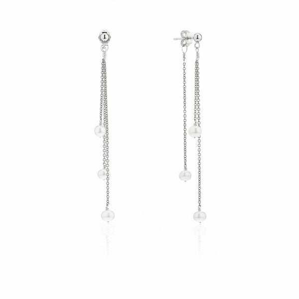 Silver Layered Pearl Drop Earrings