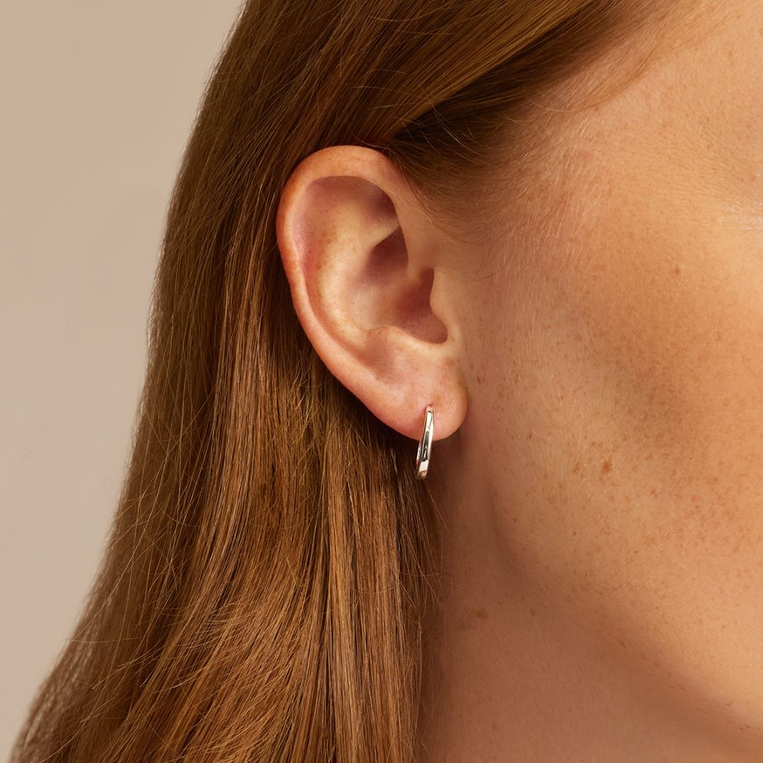 Silver-Tone Thin Rectangle Hoop Earrings