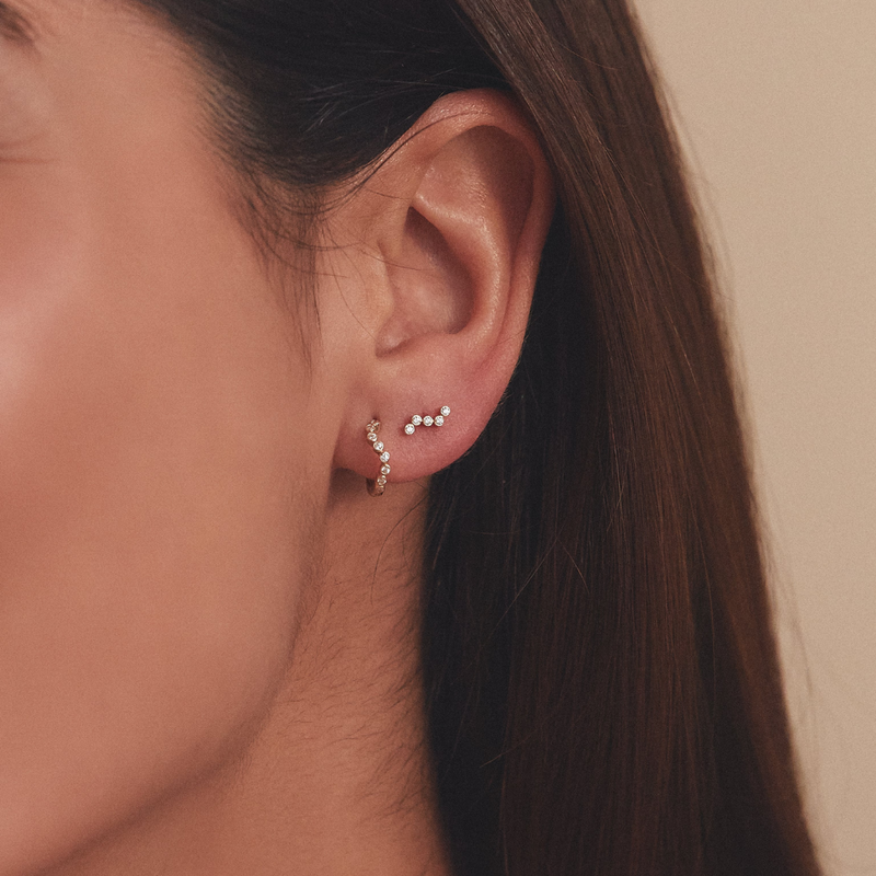 Silver Diamond Style Wave Huggie Hoop Earrings