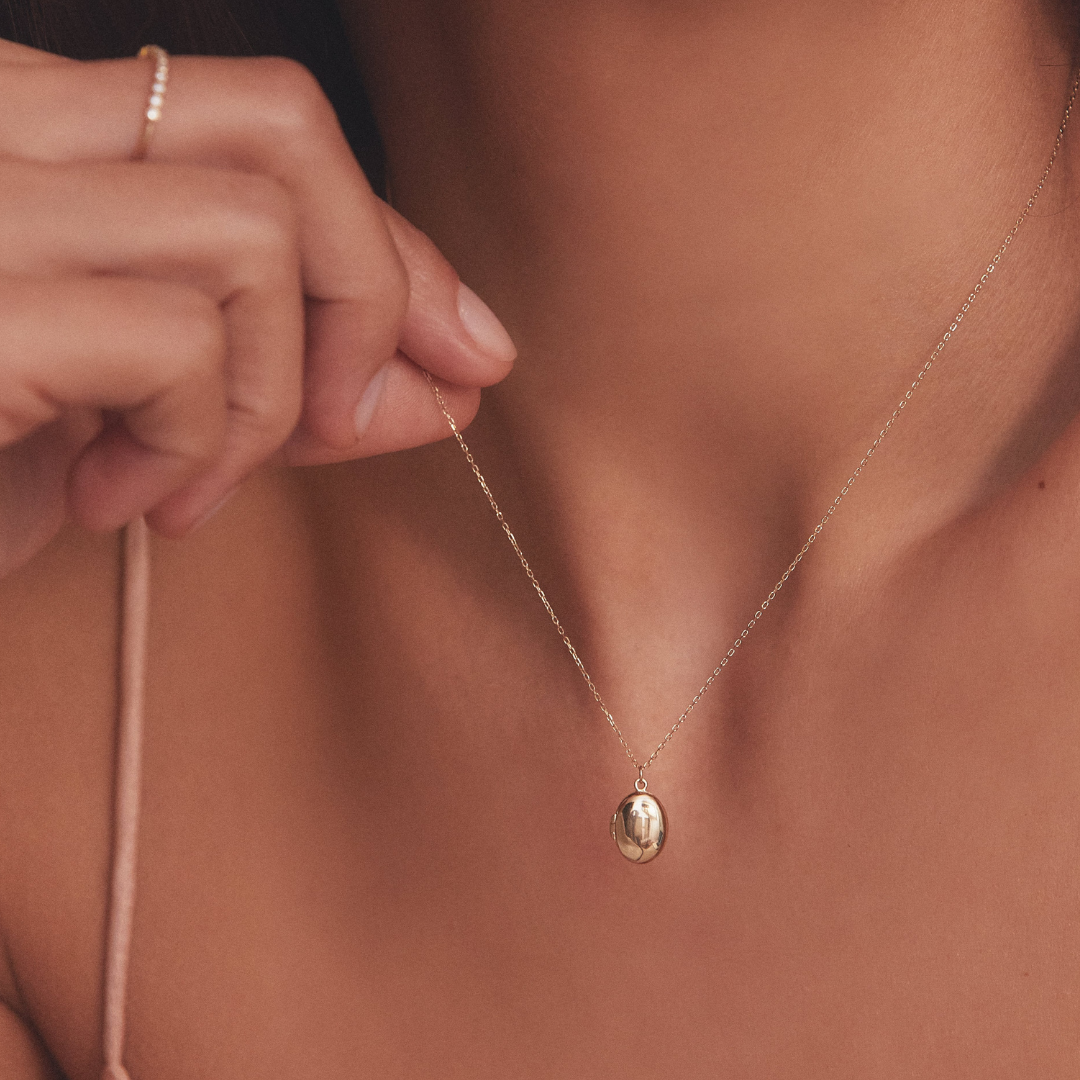 Silver-Tone Oval Locket Necklace