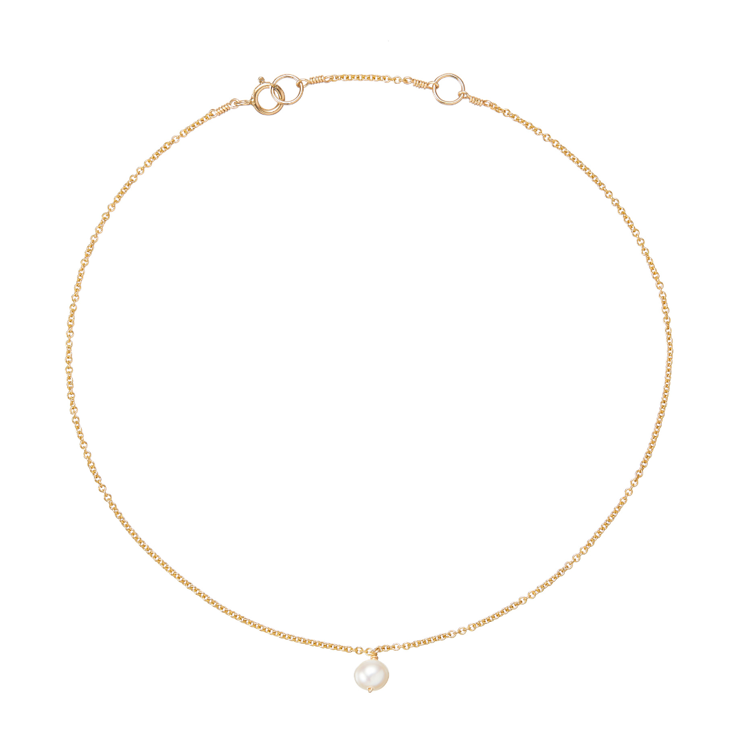 Gold-Tone Single Pearl-Style Drop Anklet