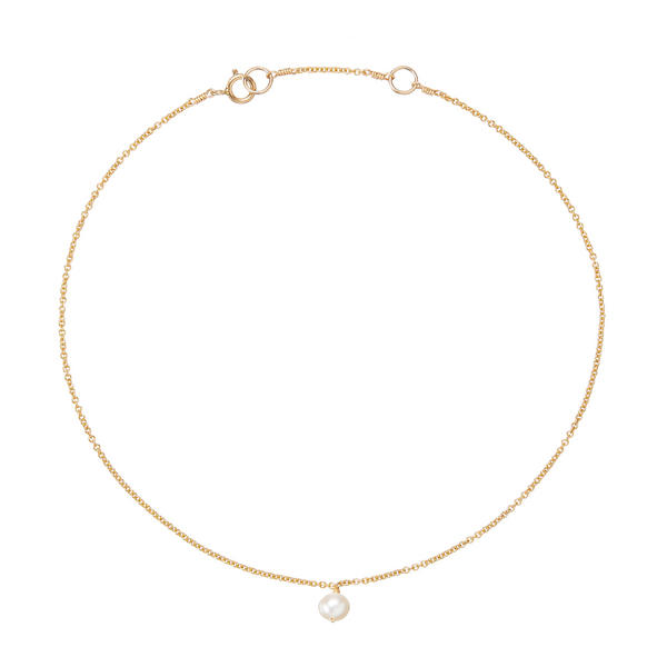 Gold Single Pearl Drop Anklet