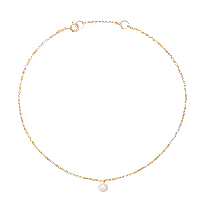 Gold Single Pearl Drop Anklet