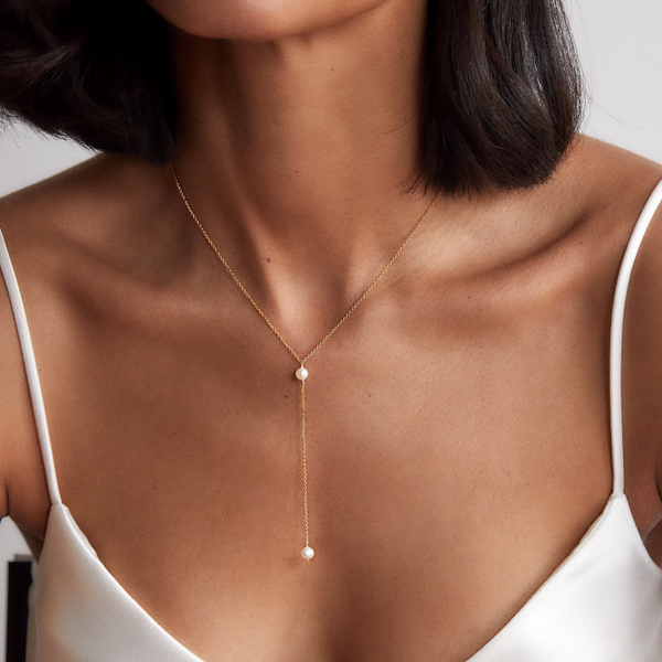 Solid White Gold Pearl Lariat Necklace