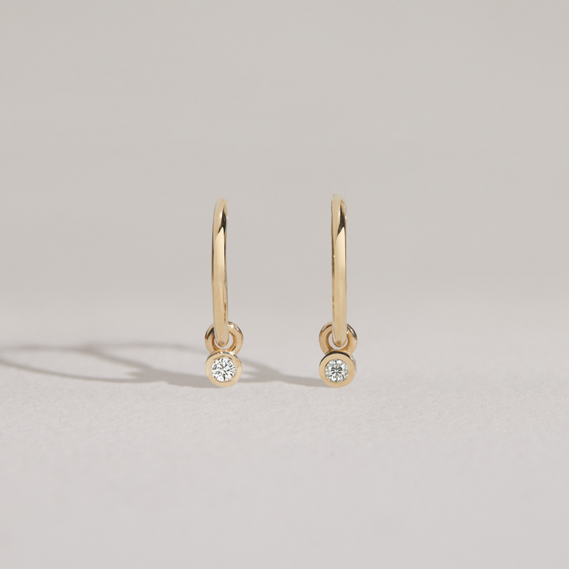 Solid Gold Mini Floating Diamond Hoop Earrings