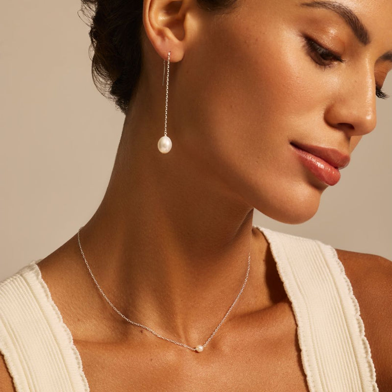 Solid White Gold Single Pearl Choker