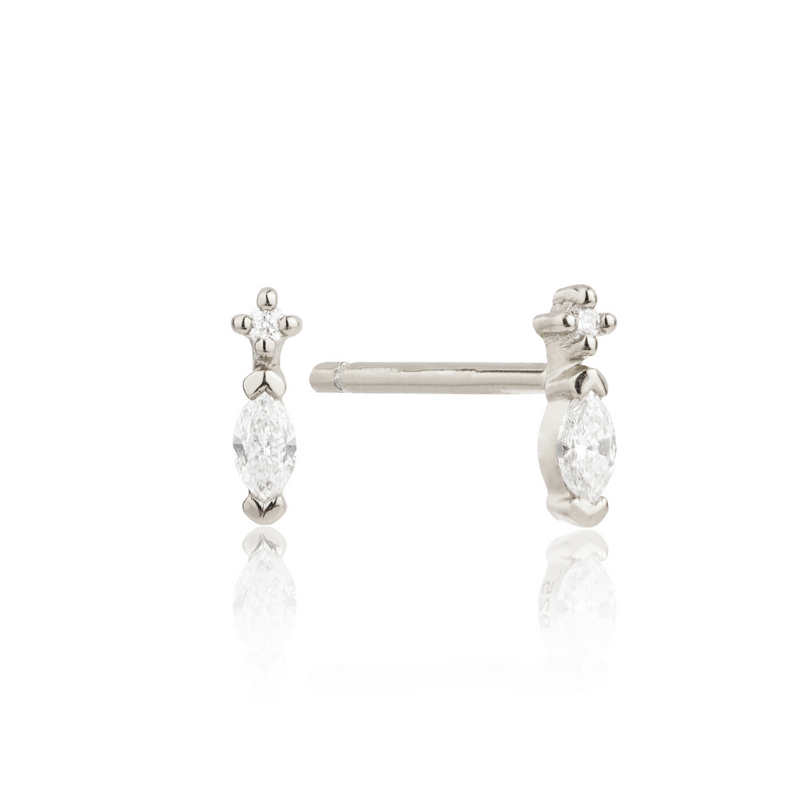 Silver Marquise Diamond Stud Earrings