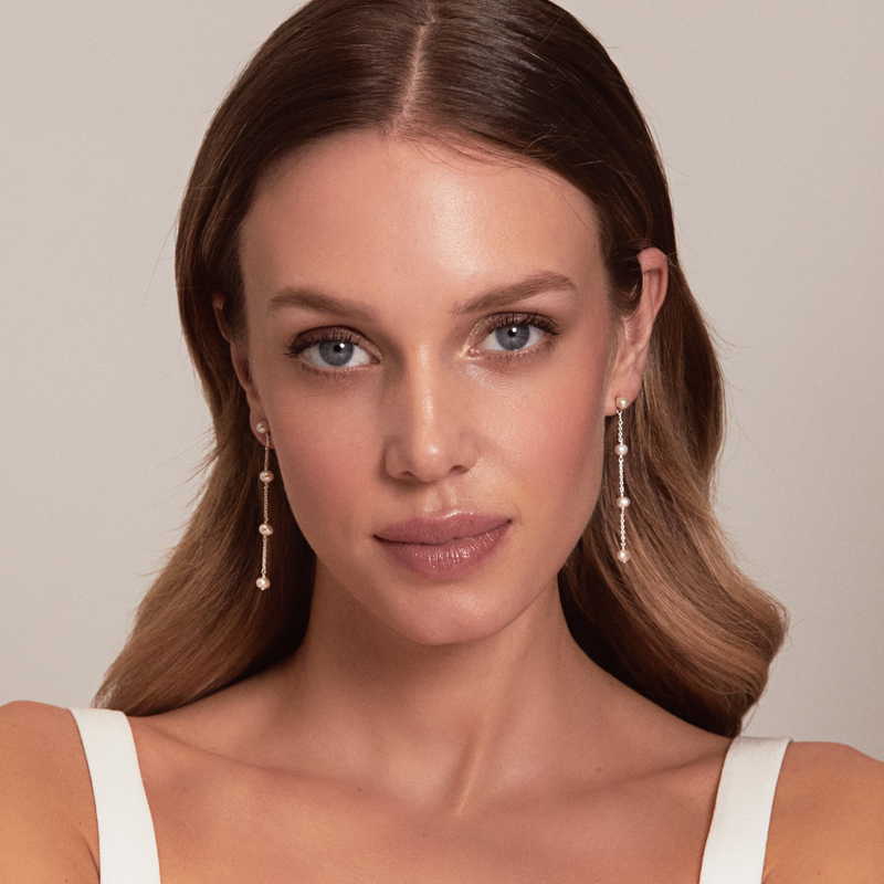 Silver Four Pearl Drop Earrings