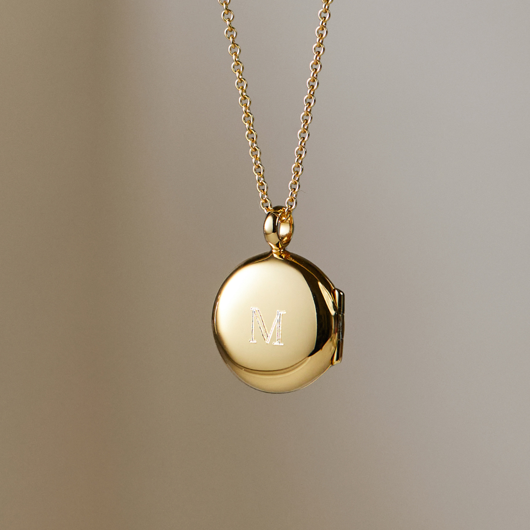Gold-Tone Small Round Crystal-Style Locket Necklace