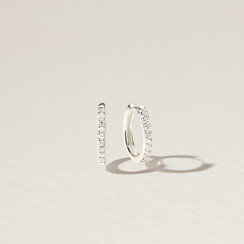 Solid White Gold Genuine Diamond Style Large Hoop Earrings