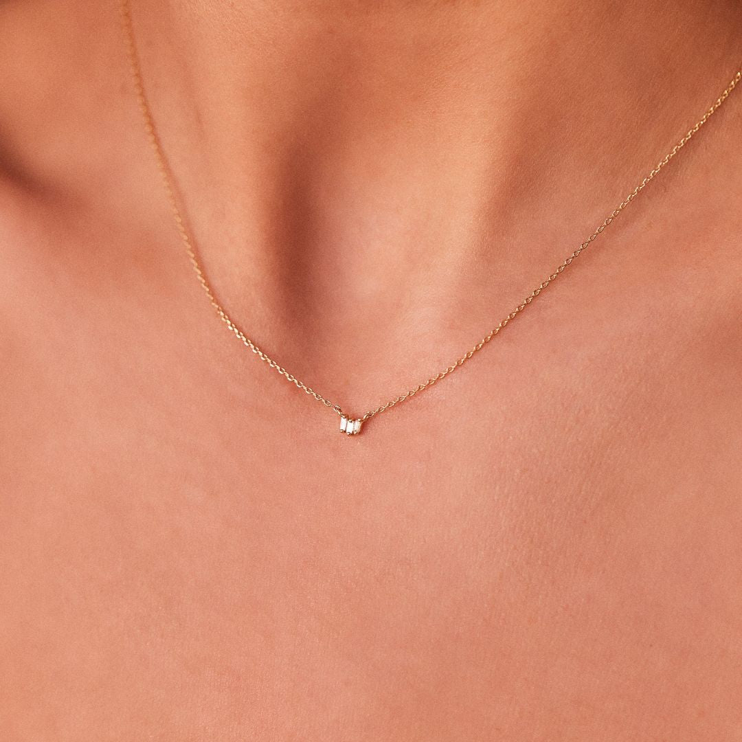 White Gold-Tone Triple Baguette Crystal-Style Necklace