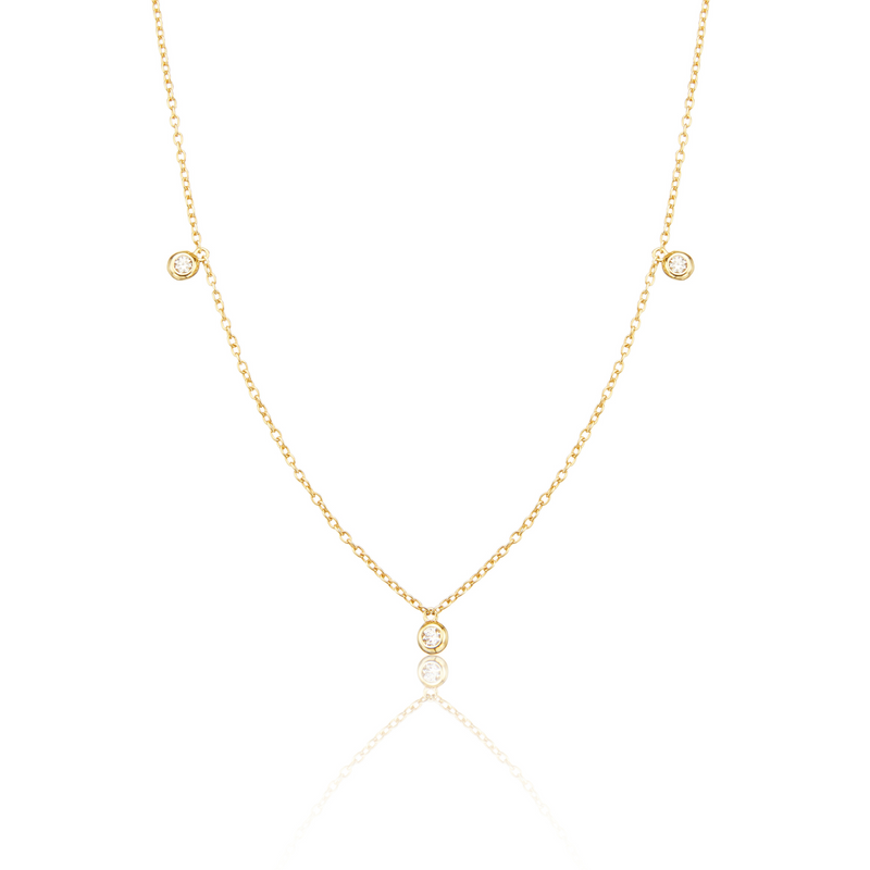 Solid Gold Floating Diamond Drop Necklace