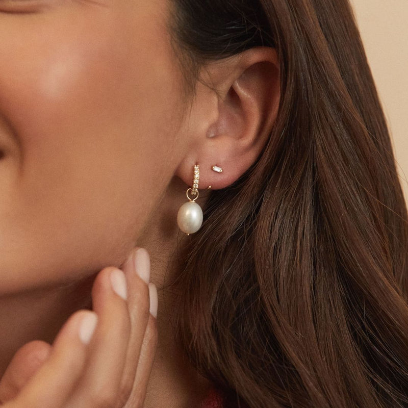 Gold Diamond Style Baguette Lobe Hoop Earrings