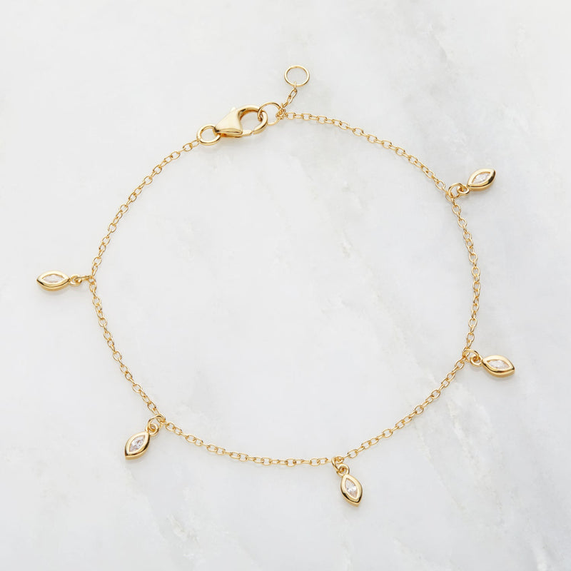 Gold Diamond Style Marquise Drop Bracelet