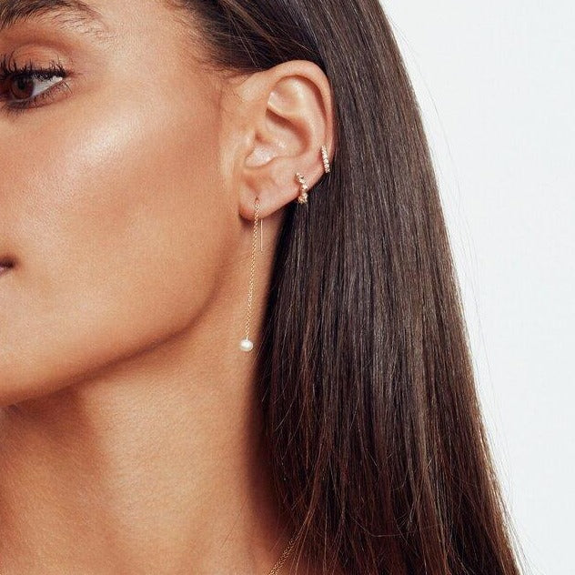 Gold-Tone Pearl-Style Drop Threader Earrings