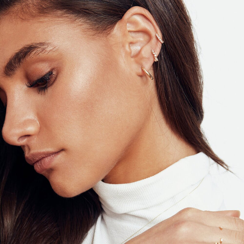 Silver Diamond Style Jagged Huggie Hoop Earrings