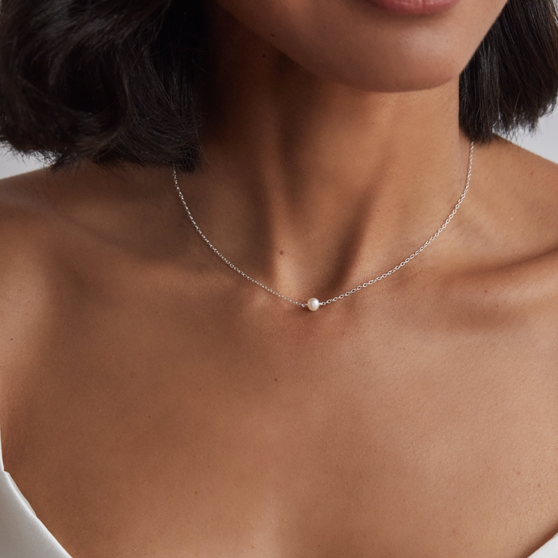 Silver Single Pearl Choker