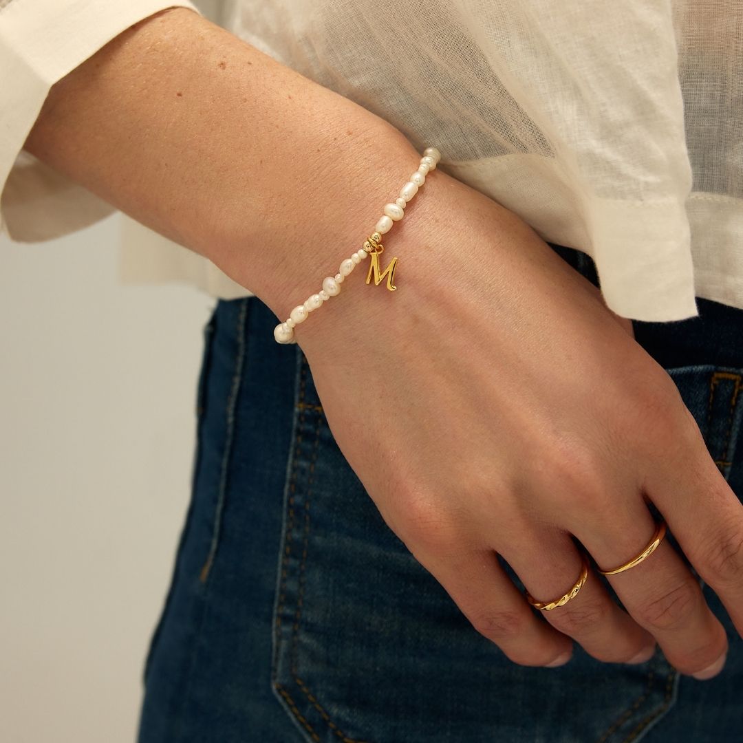 Gold-Tone Pearl-Style Initial Letter Bracelet