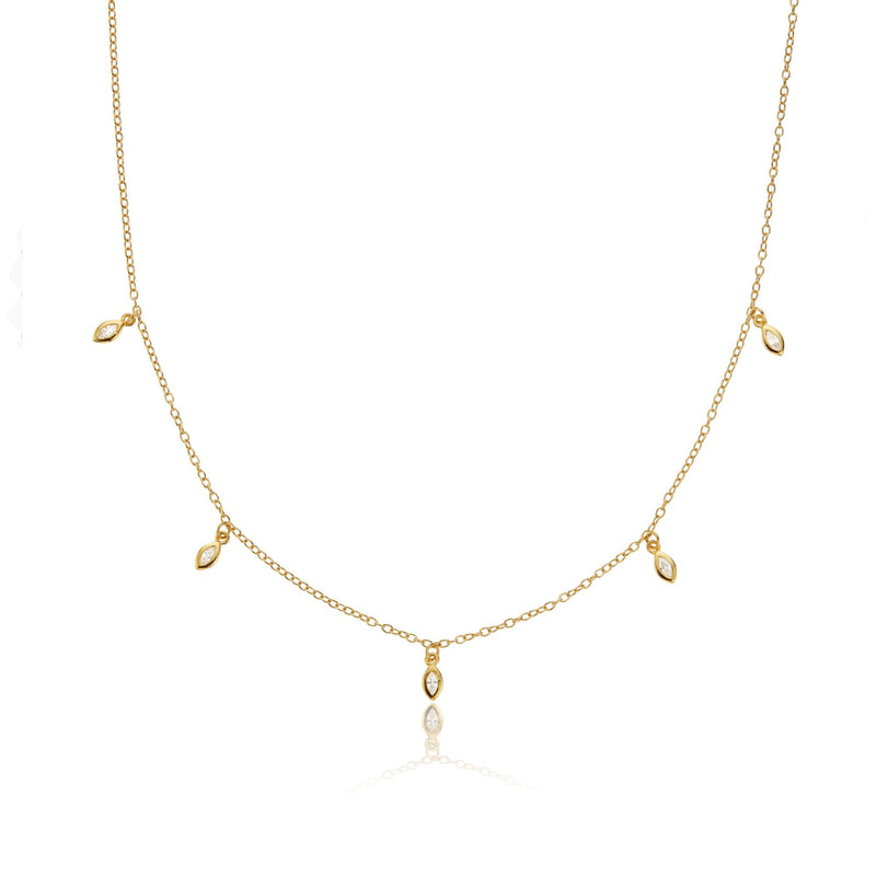 Gold Diamond Style Marquise Drop Necklace