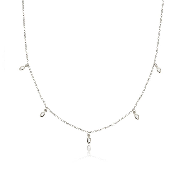 Silver Diamond Style Marquise Drop Necklace