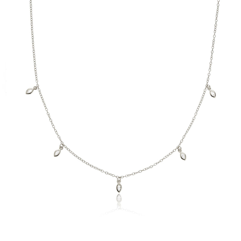Silver Diamond Style Marquise Drop Necklace