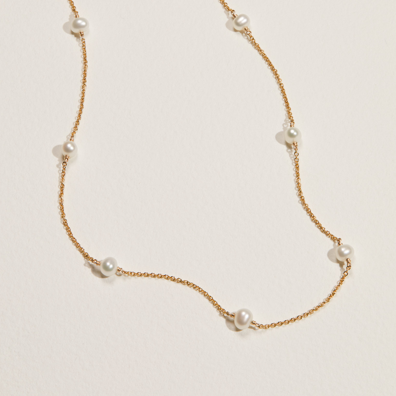 Solid White Gold Ten Pearl Choker