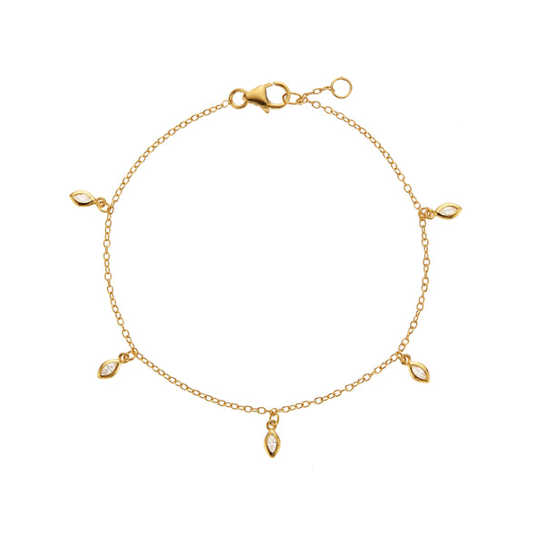 Gold Diamond Style Marquise Drop Bracelet