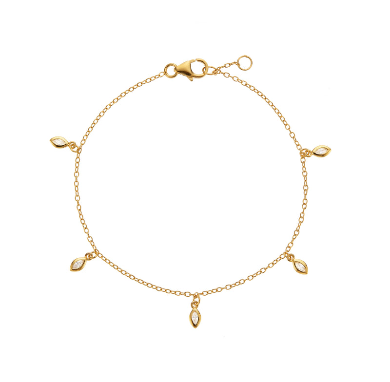 Gold Diamond Style Marquise Drop Bracelet