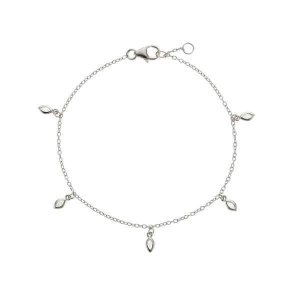 Silver Diamond Style Marquise Drop Bracelet