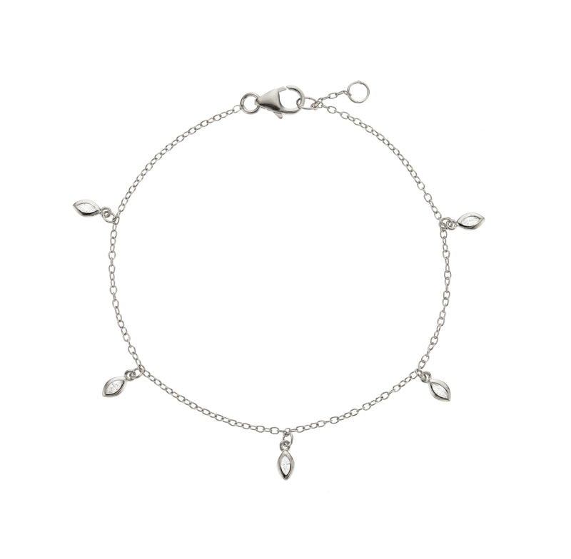 Silver Diamond Style Marquise Drop Bracelet
