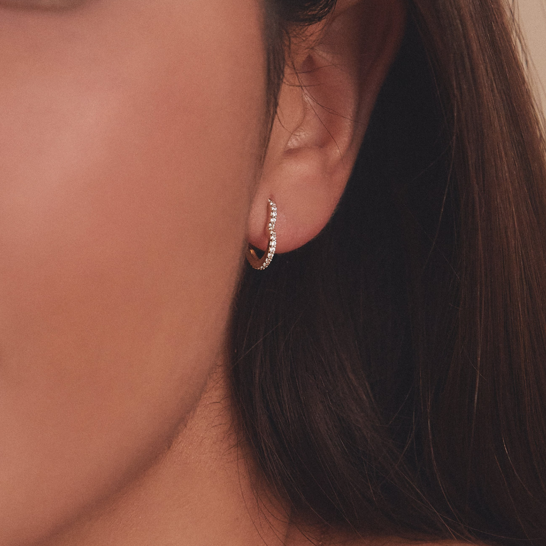 Gold-Tone Crystal-Style Heart Huggie Hoop Earrings