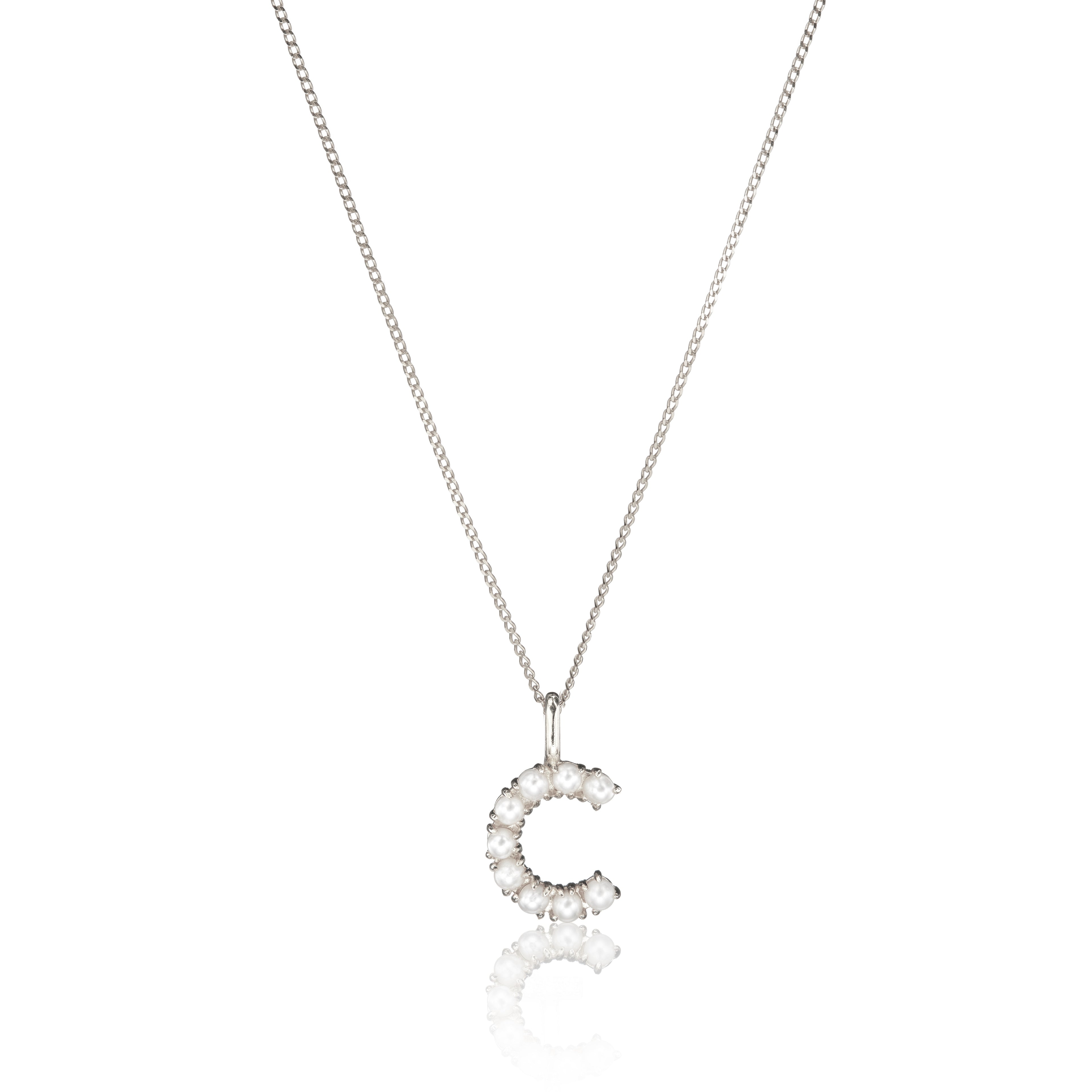 White Gold-Tone Pearl-Style Initial Letter Necklace
