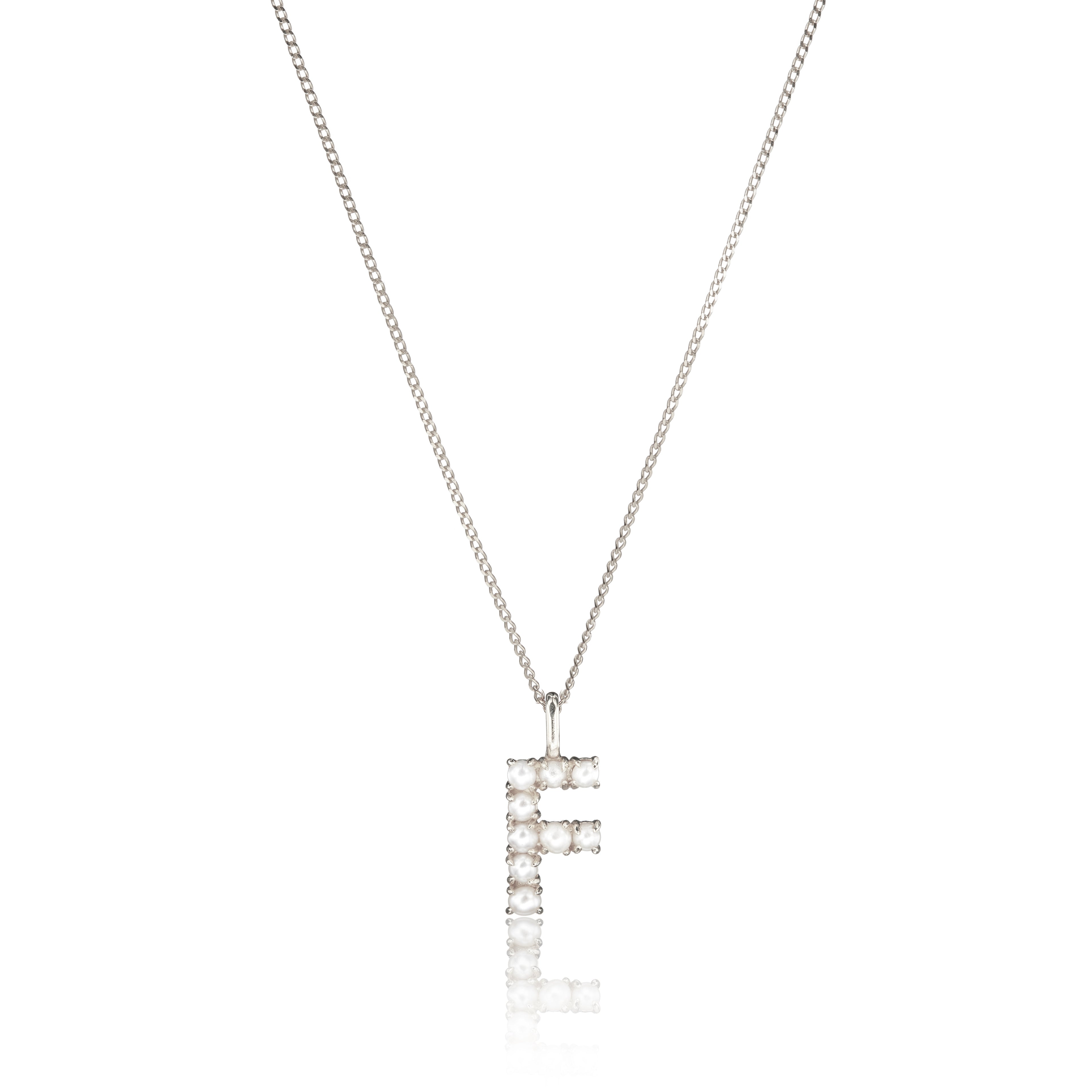 White Gold-Tone Pearl-Style Initial Letter Necklace
