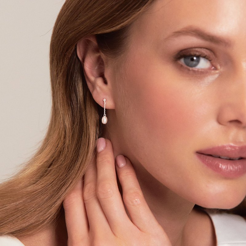 Gold Diamond Style Pearl Drop Stud Earrings