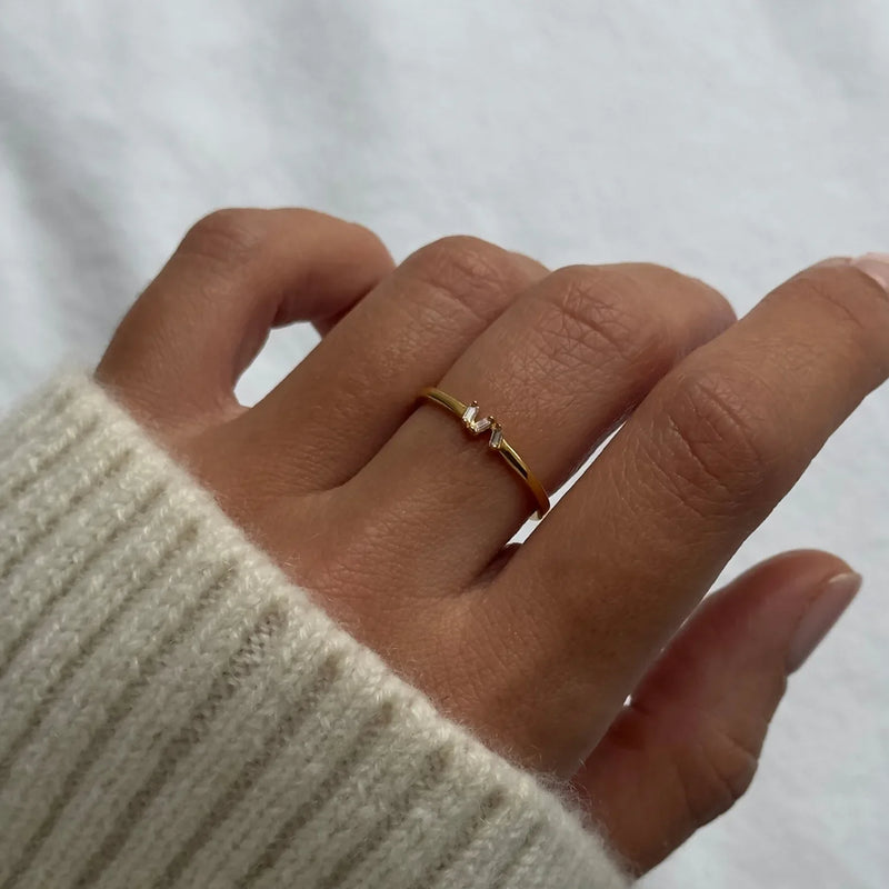 Gold Diamond Style Three Baguette Ring