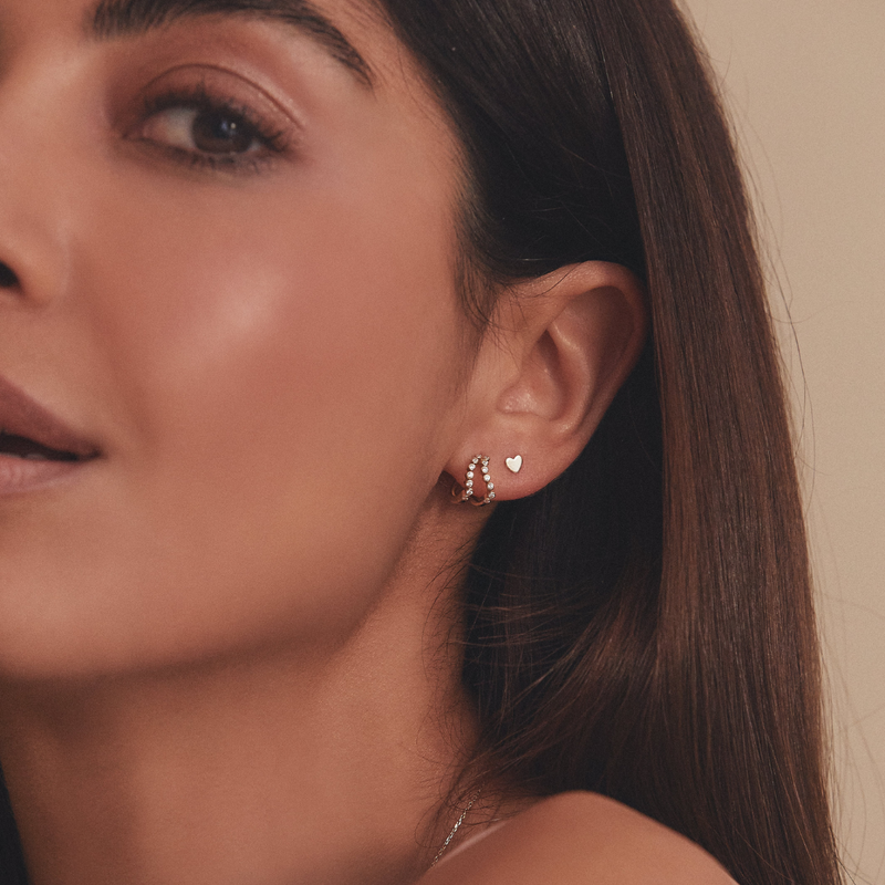 Gold Double Diamond Style Wave Huggie Hoops Earrings