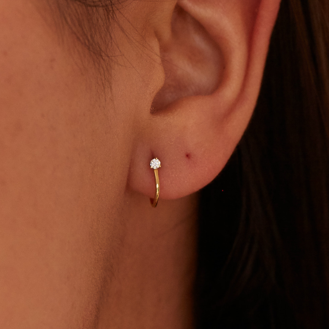 Gold-Tone Crystal-Style Lobe Hoop Stud Earrings