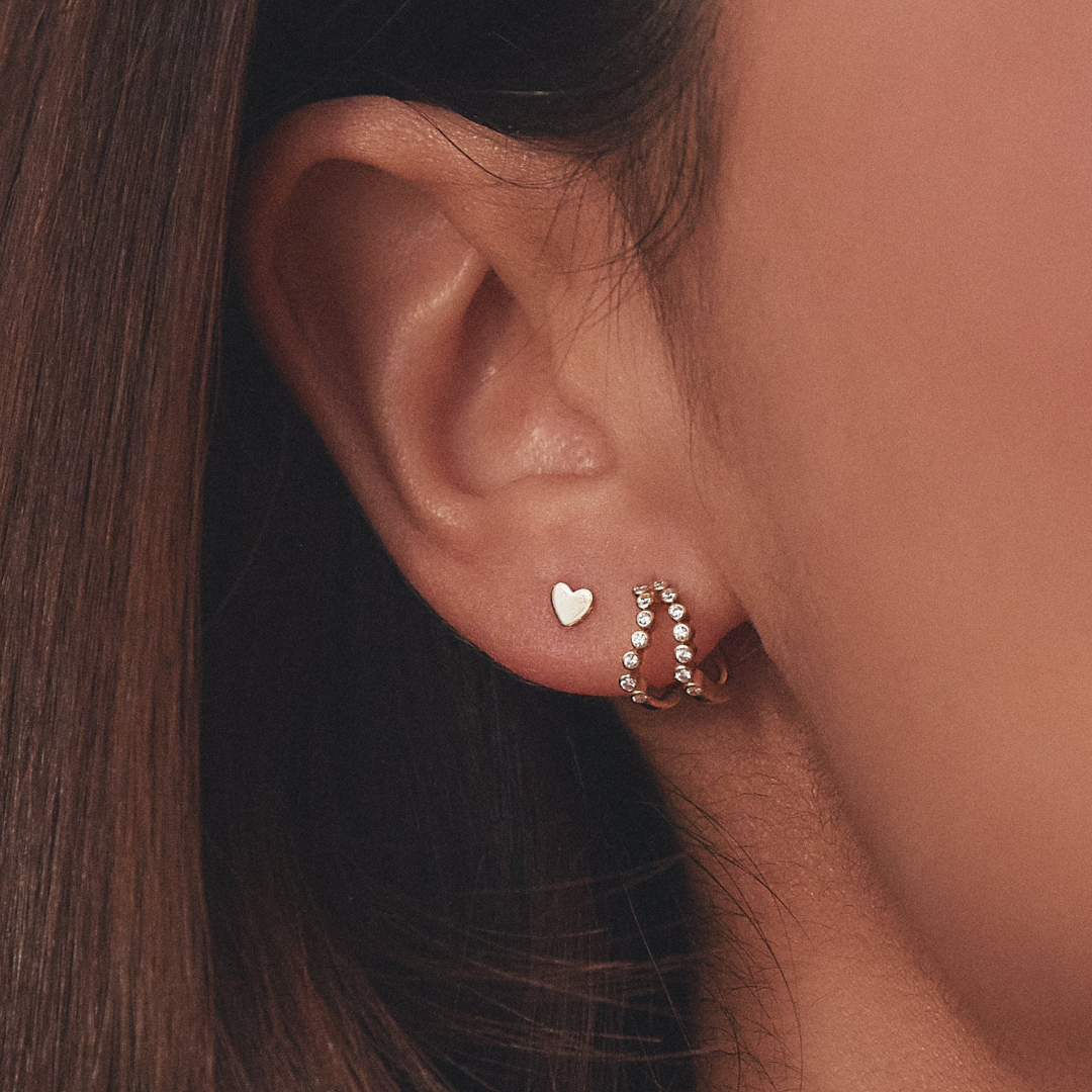 Silver-Tone Tiny Heart Stud Earrings