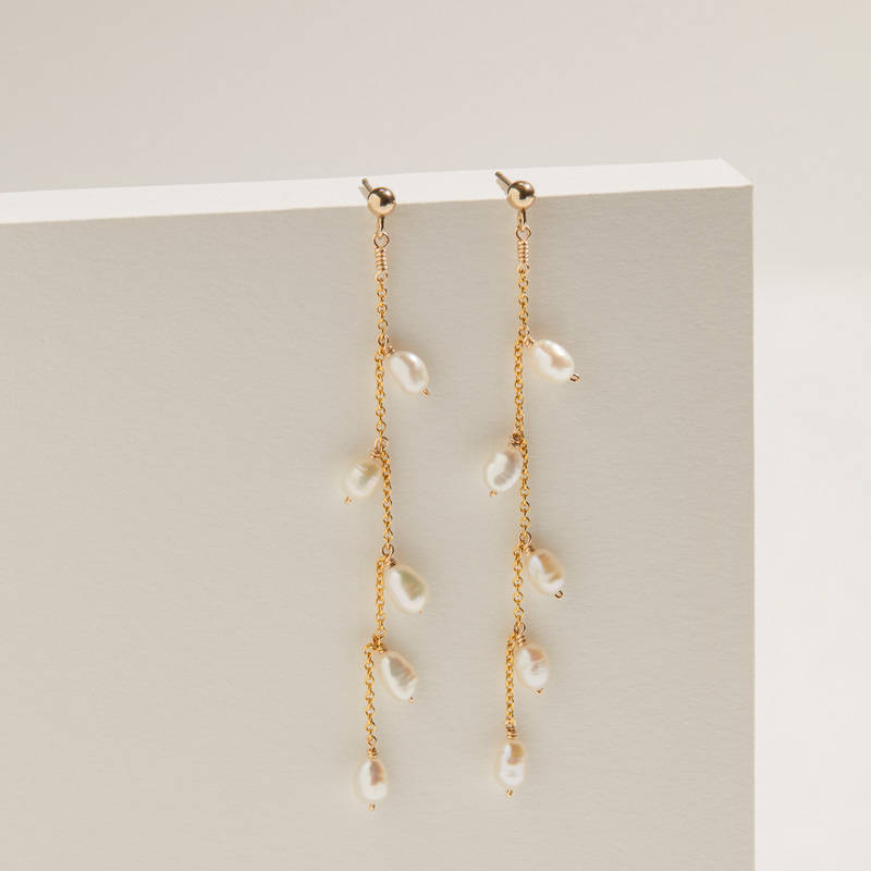 Silver Seed Pearl Drop Earrings