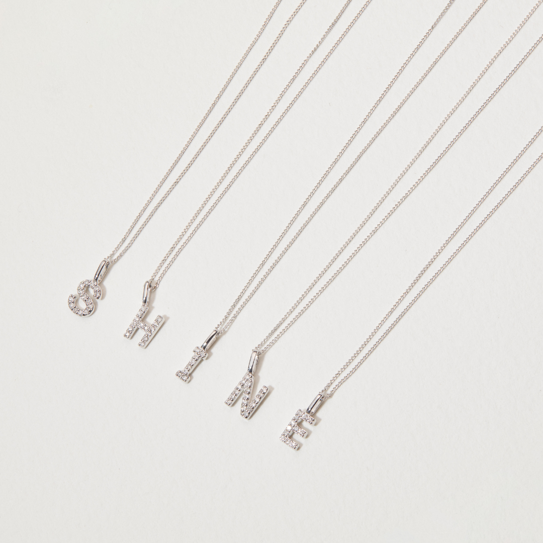 White Gold-Tone Crystal-Style Initial Letter Necklace