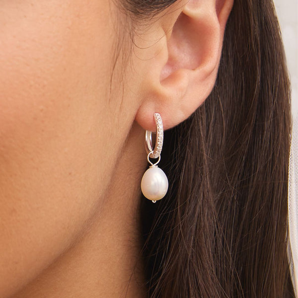 Solid White Gold Genuine Diamond Style Large Hoop Earrings