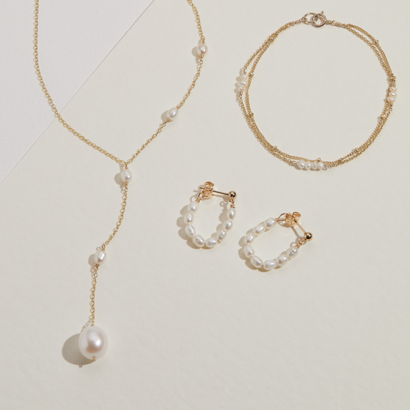 Gold Seed Pearl Hoop Earrings