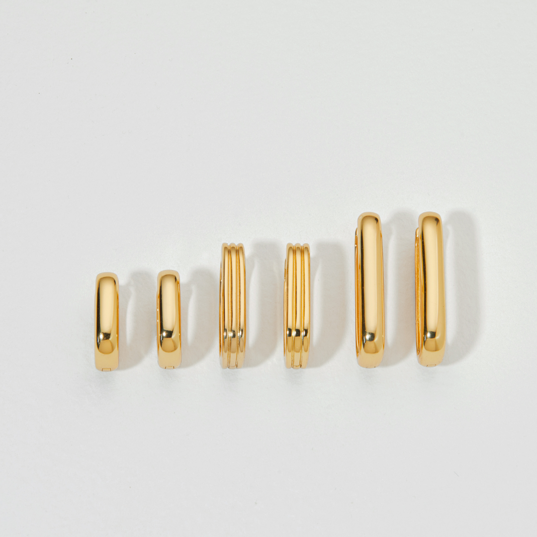 Gold-Tone Ribbed Pearl-Style Drop Hoop Earrings