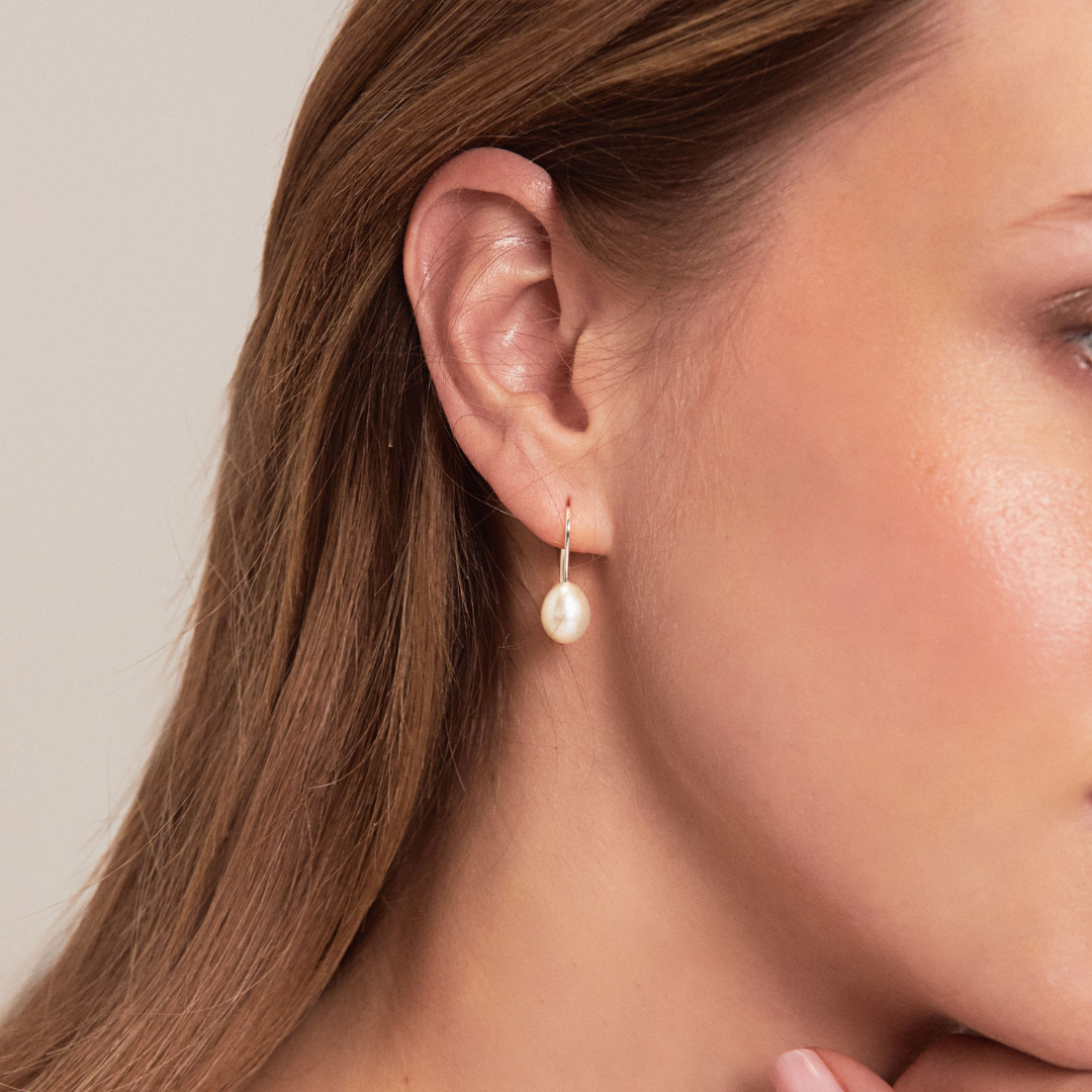 Silver-Tone Pearl-Style Drop Hook Earrings