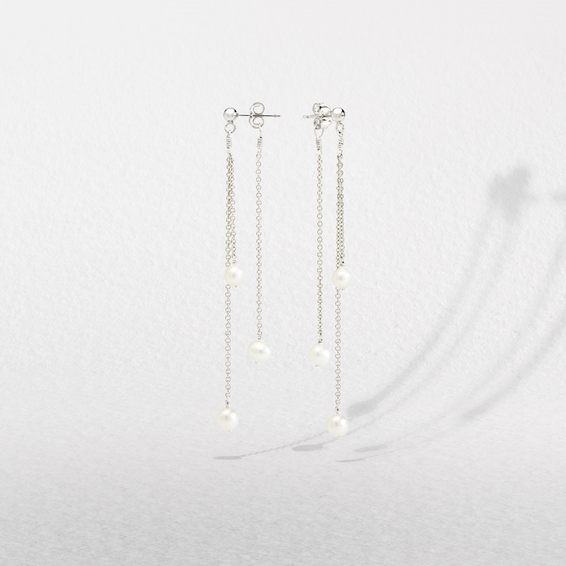 Silver Layered Pearl Drop Earrings