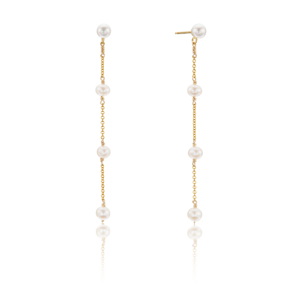Gold Four Pearl Drop Earrings