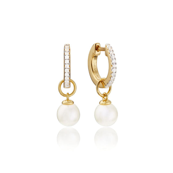 Gold Diamond Style Small Pearl Drop Earrings