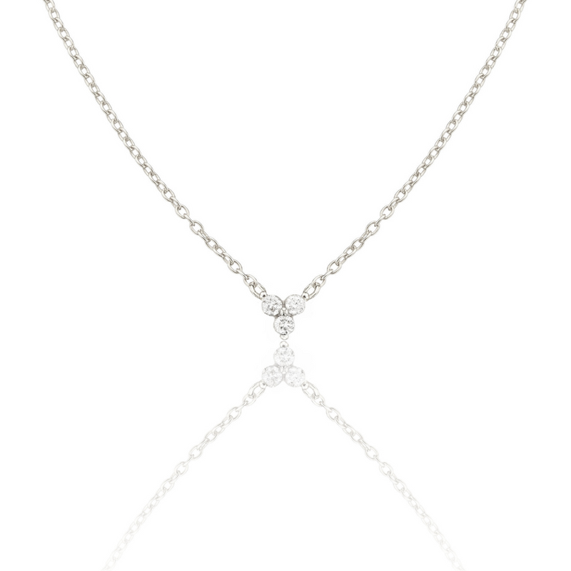 Solid White Gold Floating Diamond Cluster Necklace