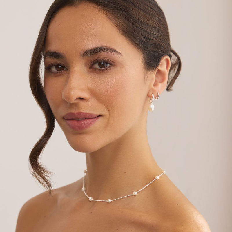 Solid White Gold Ten Pearl Choker